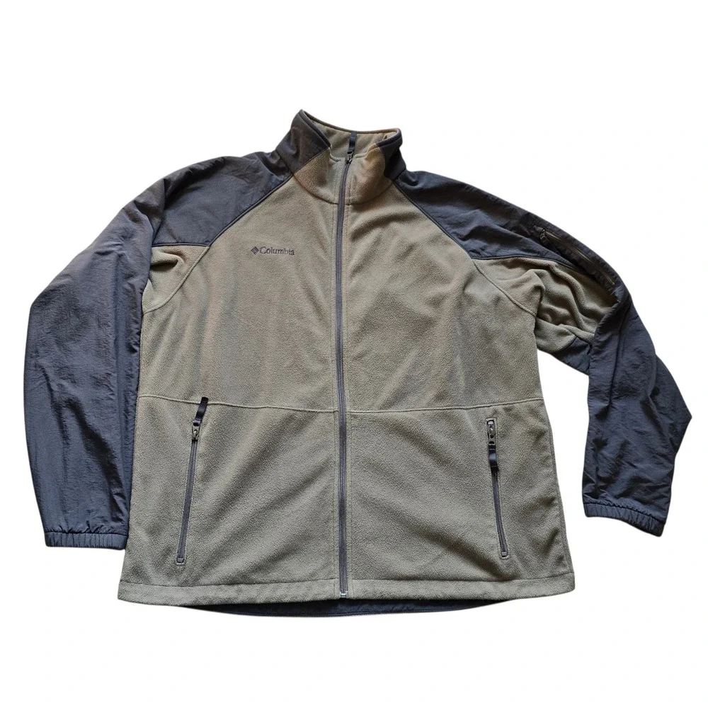 Columbia Mens Full‎ Zip Fleece Jacket Gray Colorblock Outdoor Coat Size Large